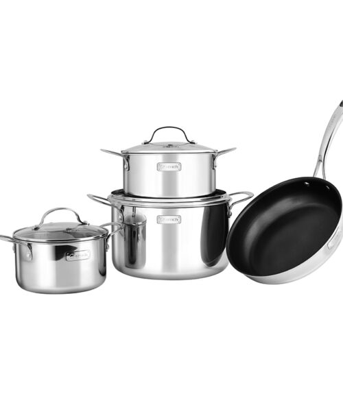 Bộ nồi chảo inox cao cấp 3 lớp đáy liền Trimax 4 chiếc