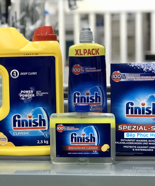 Combo: Bột rửa bát Finish 2.5kg + Muối Finish 1.2kg + Nước làm bóng Finish 750ml + Dung dịch vệ sinh máy rửa bát Finish