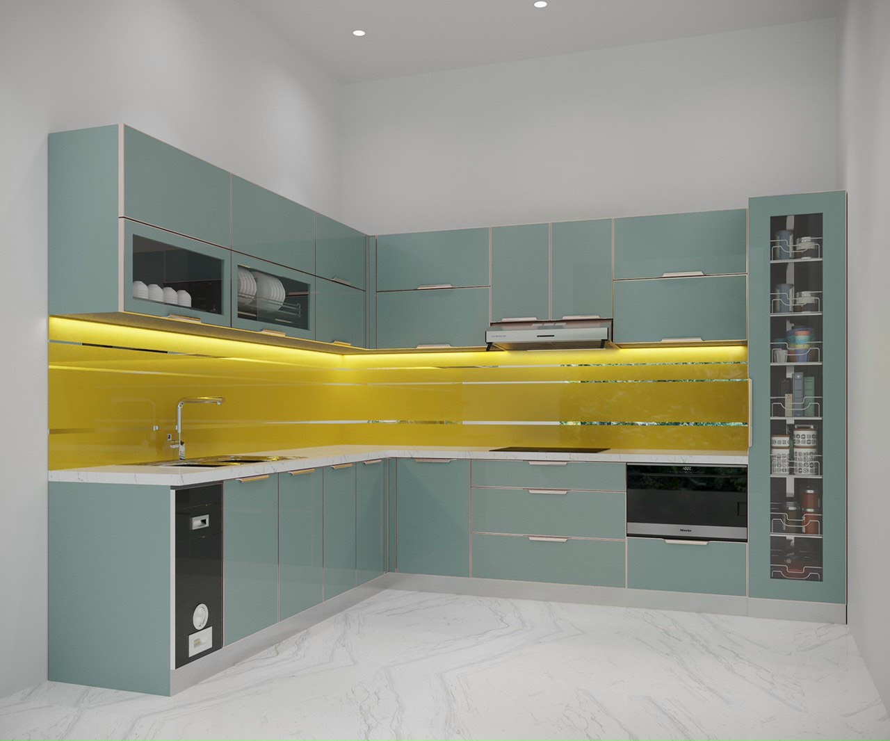 Tủ bếp inox cánh kính 0001