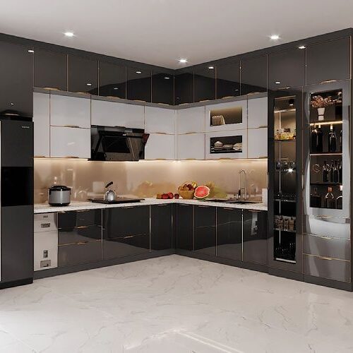 tủ bếp inox cánh kính